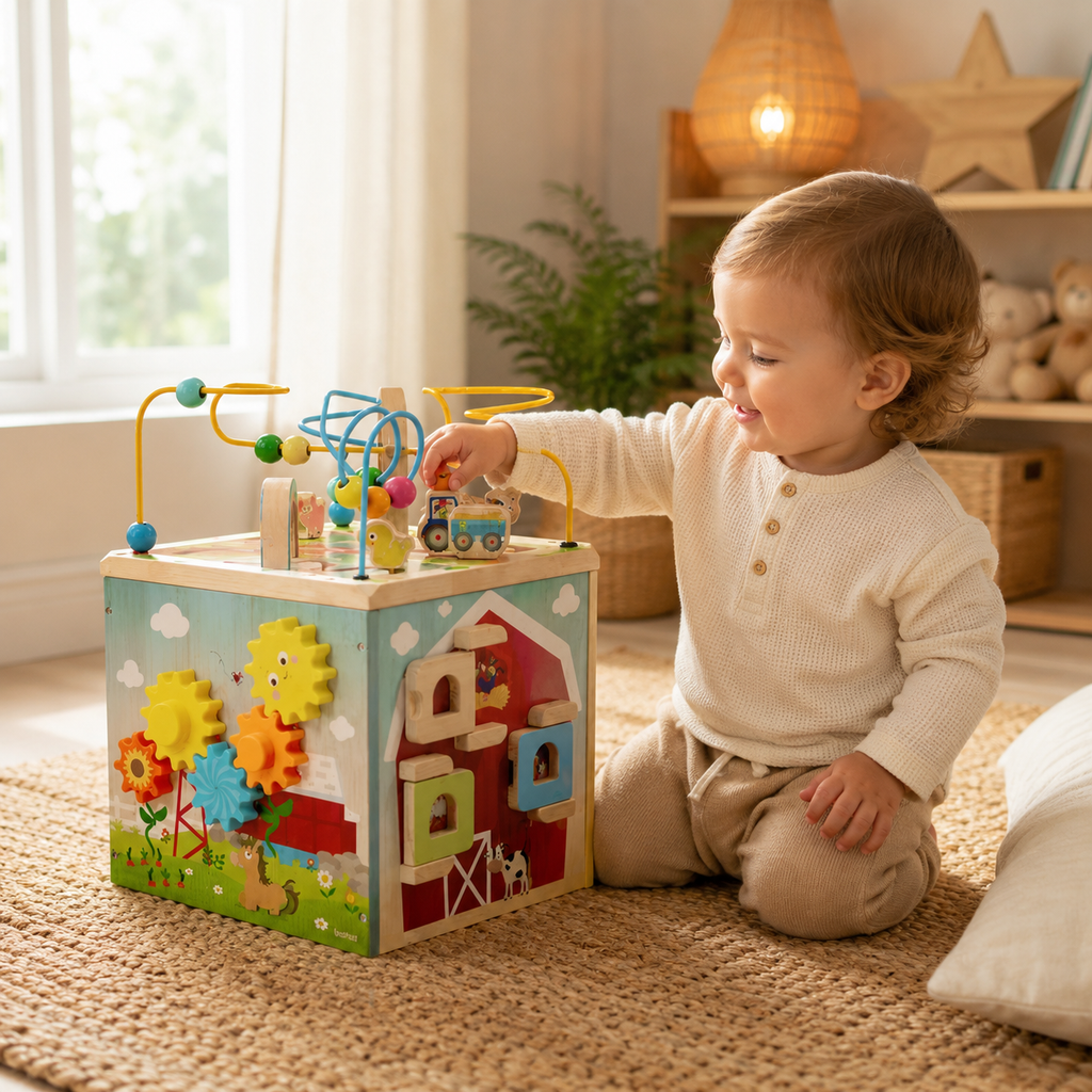 Wooden Barnyard Activity Cube