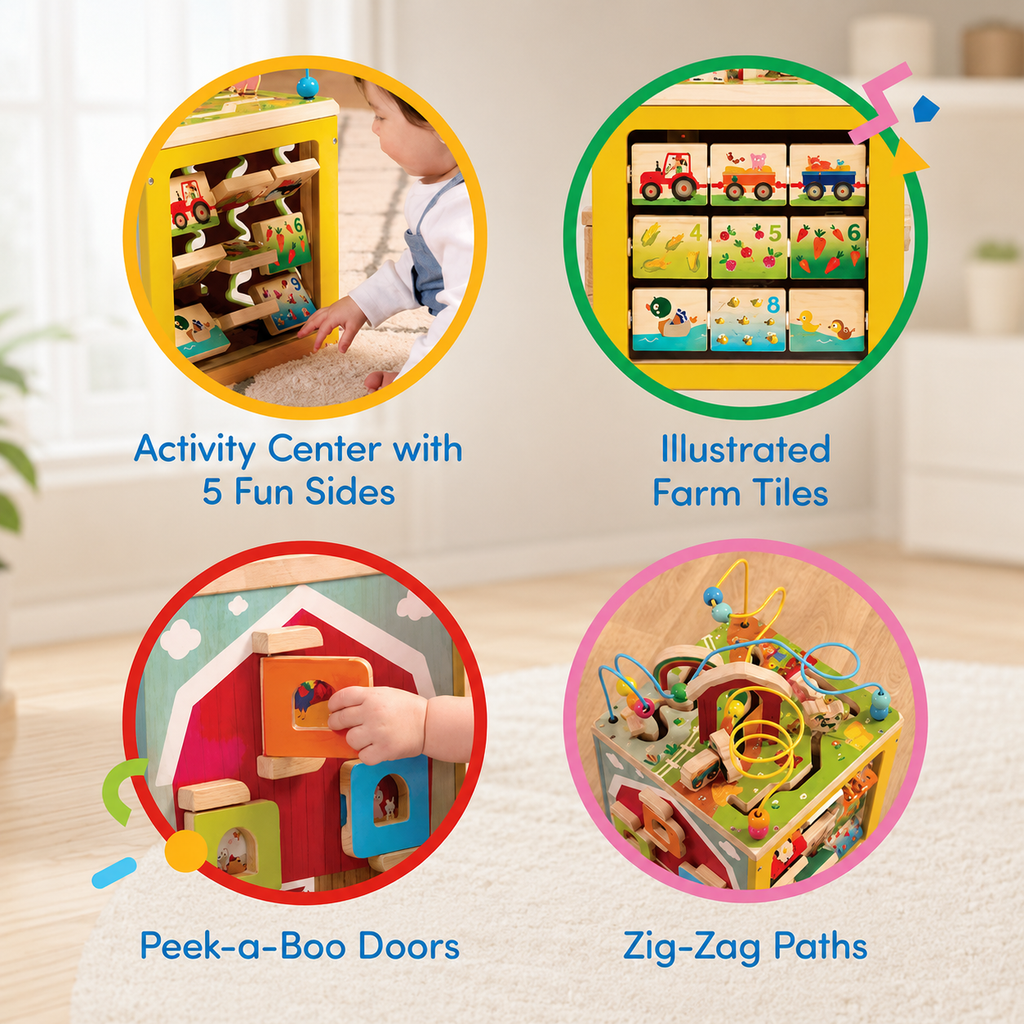 Wooden Barnyard Activity Cube