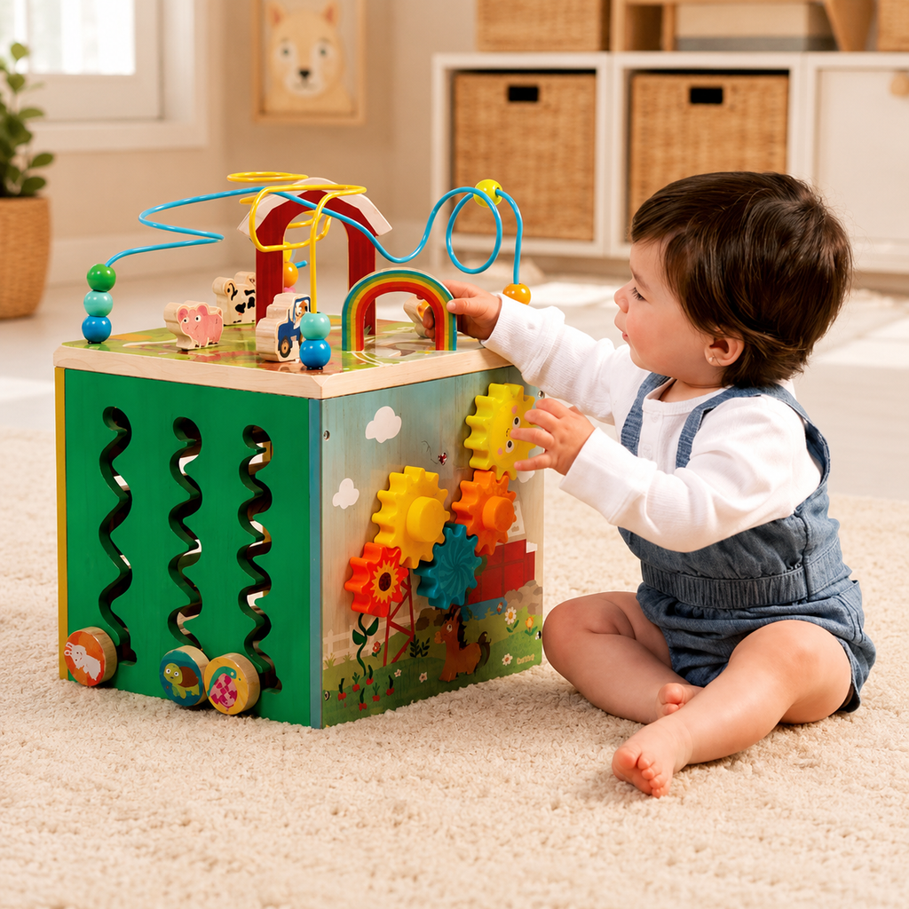 Wooden Barnyard Activity Cube