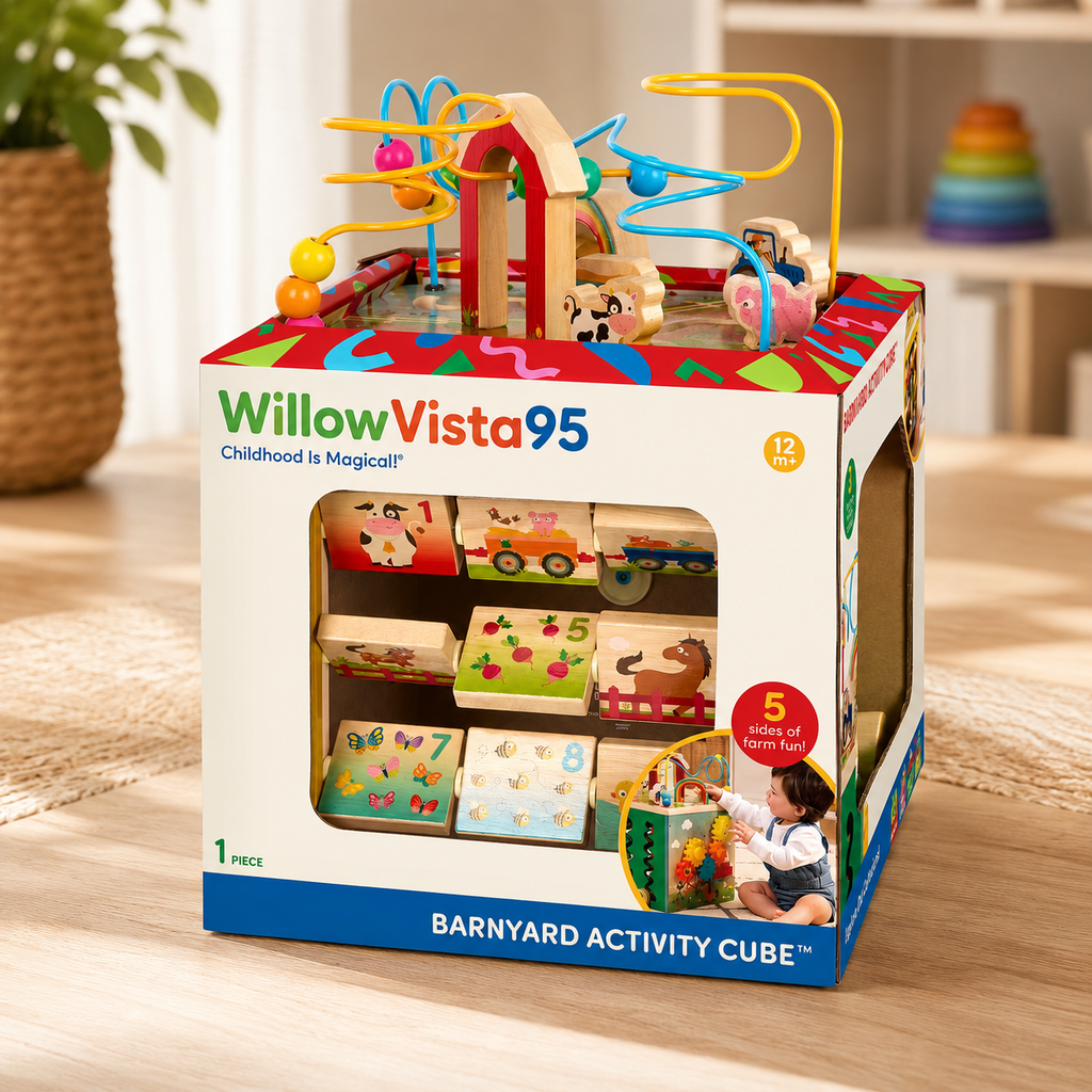 Wooden Barnyard Activity Cube