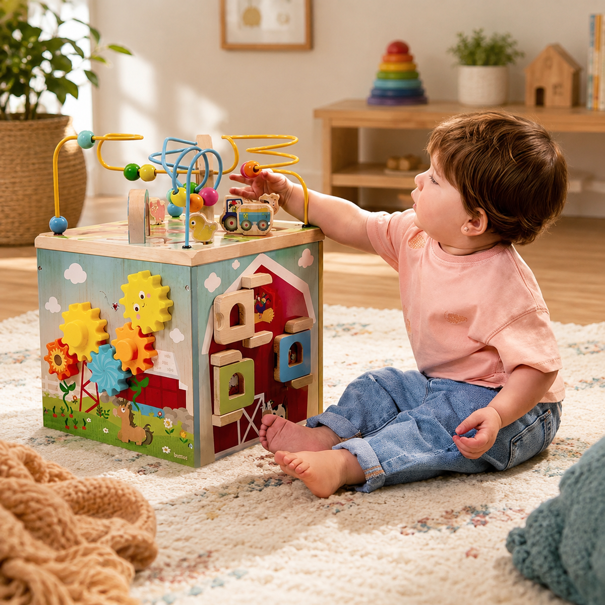 Wooden Barnyard Activity Cube